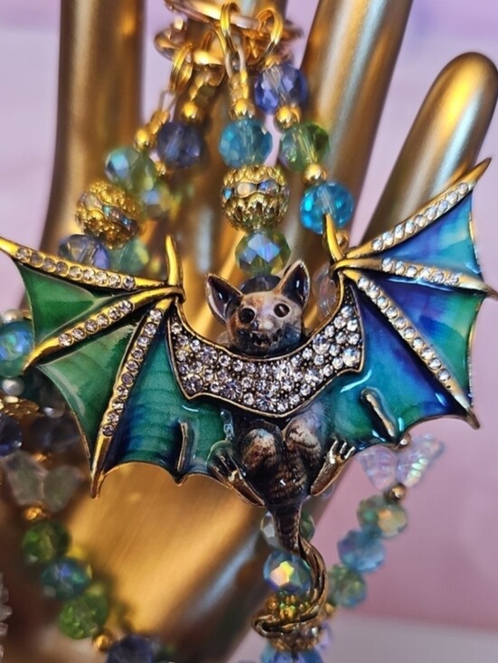 no brand Accessories - CHARMS: Green and Gold Bat Pendant Purse Charm